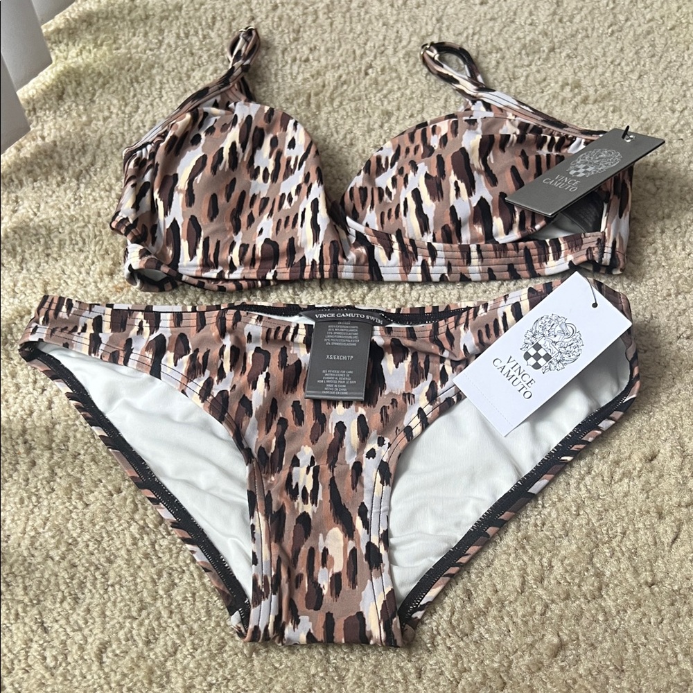 Vince Camuto Leopard-Print Bikini in Brown, Tan & White